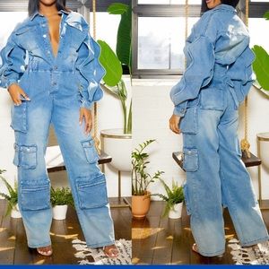 Cargo denim jumpsuit